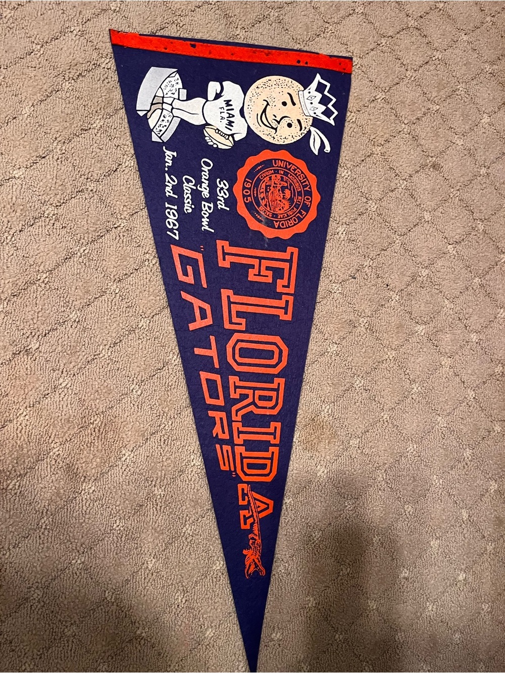 1967 Florida Gators Vintage Navy&Orange Pennant Official Collegiate Wall Decor
